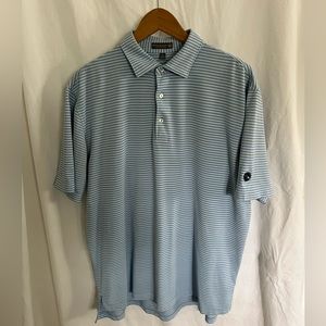 Peter Millar Polo Shirt L Eagle Pointe Blue White Stripe Summer Comfort